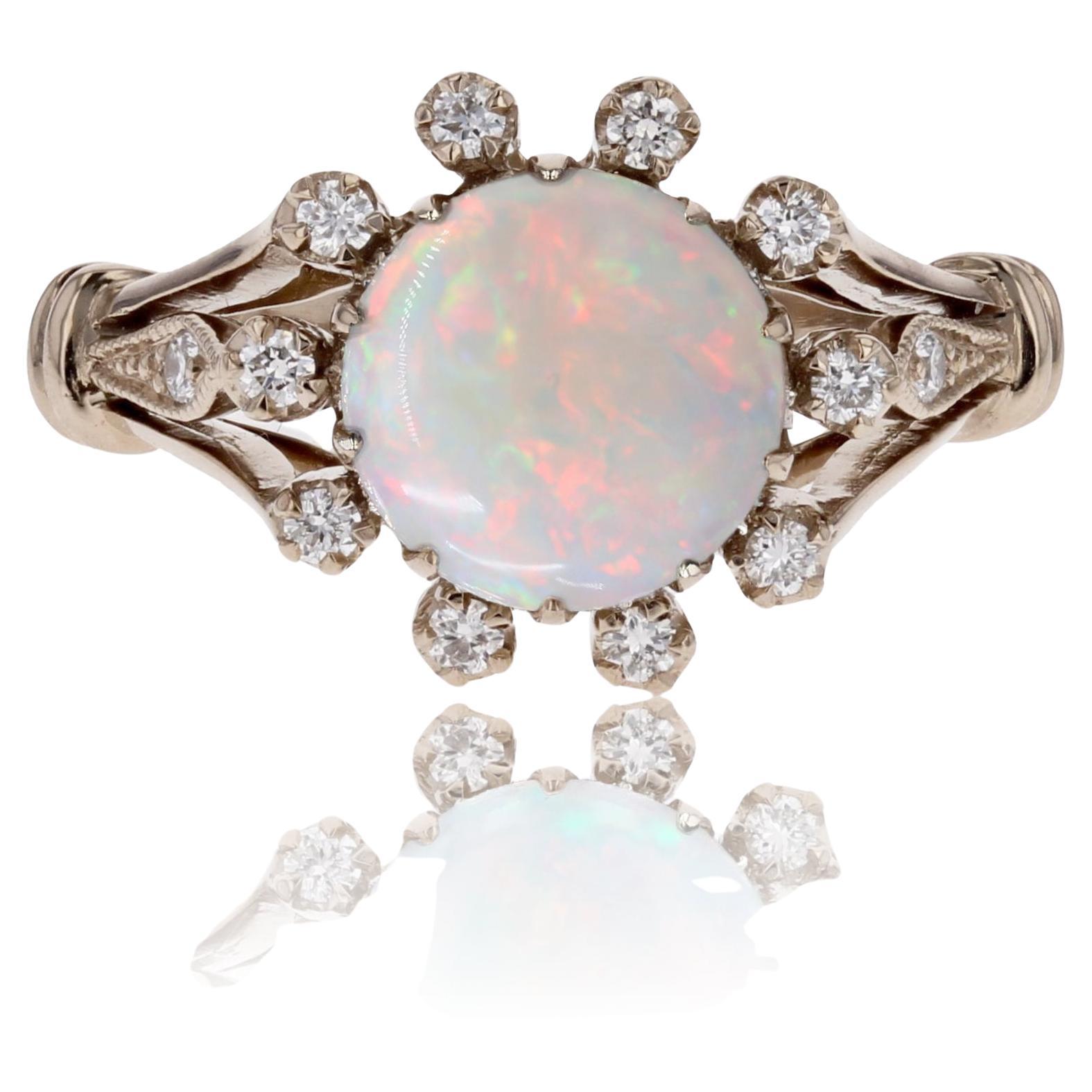 Moderner neuer Opal-Diamanten-Cluster-Ring aus 18 Karat Weißgold