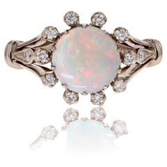 Moderner neuer Opal-Diamanten-Cluster-Ring aus 18 Karat Weißgold