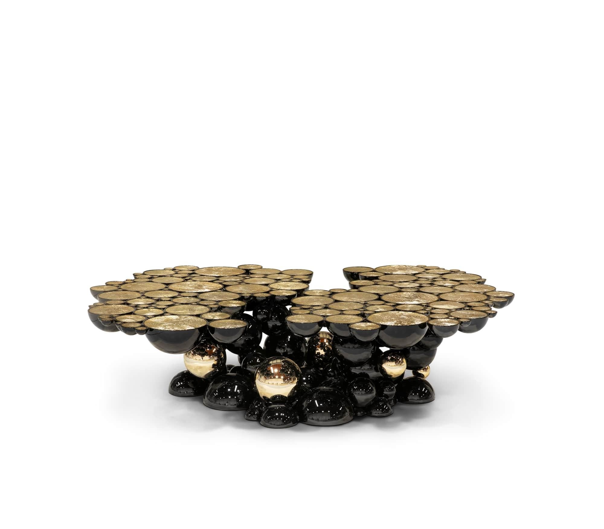 Modern Newton Center Table in Black Lacquer with Golden Details by Boca do Lobo In New Condition For Sale In New York, NY