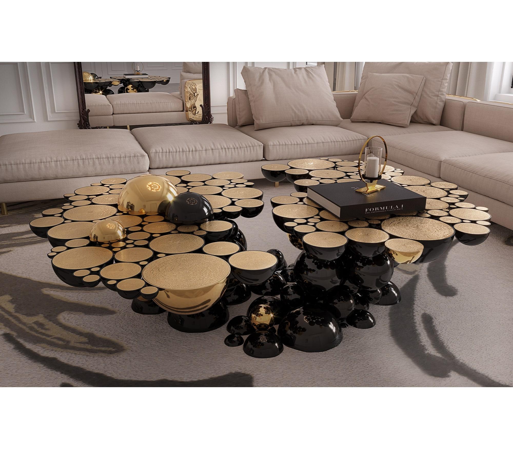 Modern Newton Center Table in Black Lacquer with Golden Details by Boca do Lobo For Sale 2