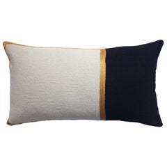 Modern Nicole Ivory/Ebony Hand Embroidered Wool and Metallic Throw Pillow Cover