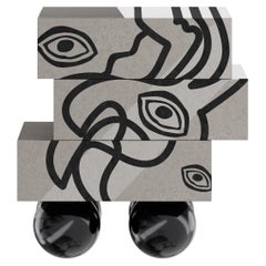 Modern Nightstand Bedside Table Minimal Nightstand abstract Print Black & White