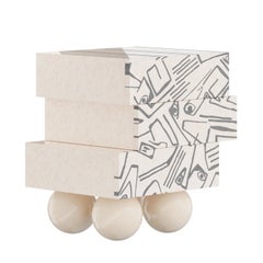 Modern Nightstand Bedside Table Minimal Cubist Print White Wood Marquetry