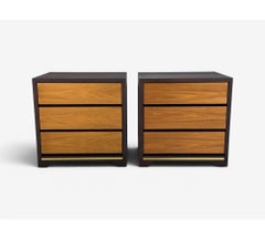 Modern, Nightstands or Bedside Tables, Stained Wood, Brass, USA, 21st c.