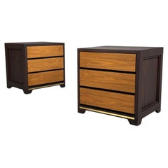 Modern, Nightstands or Bedside Tables, Stained Wood, Brass, USA, 21st c.
