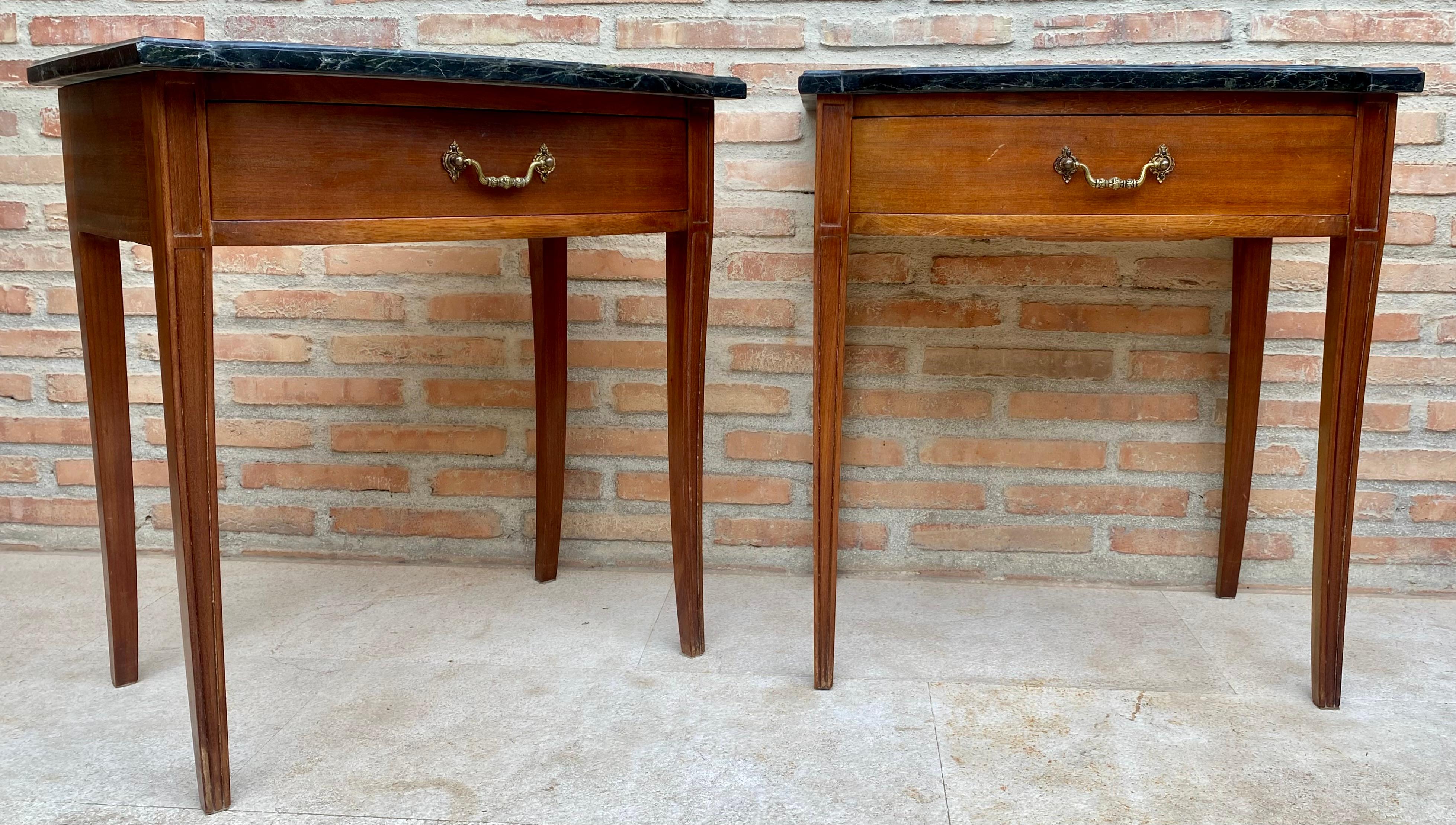 Spanish Modern Nightstands with Grey Marble Top, 1940, Set of 2 For Sale