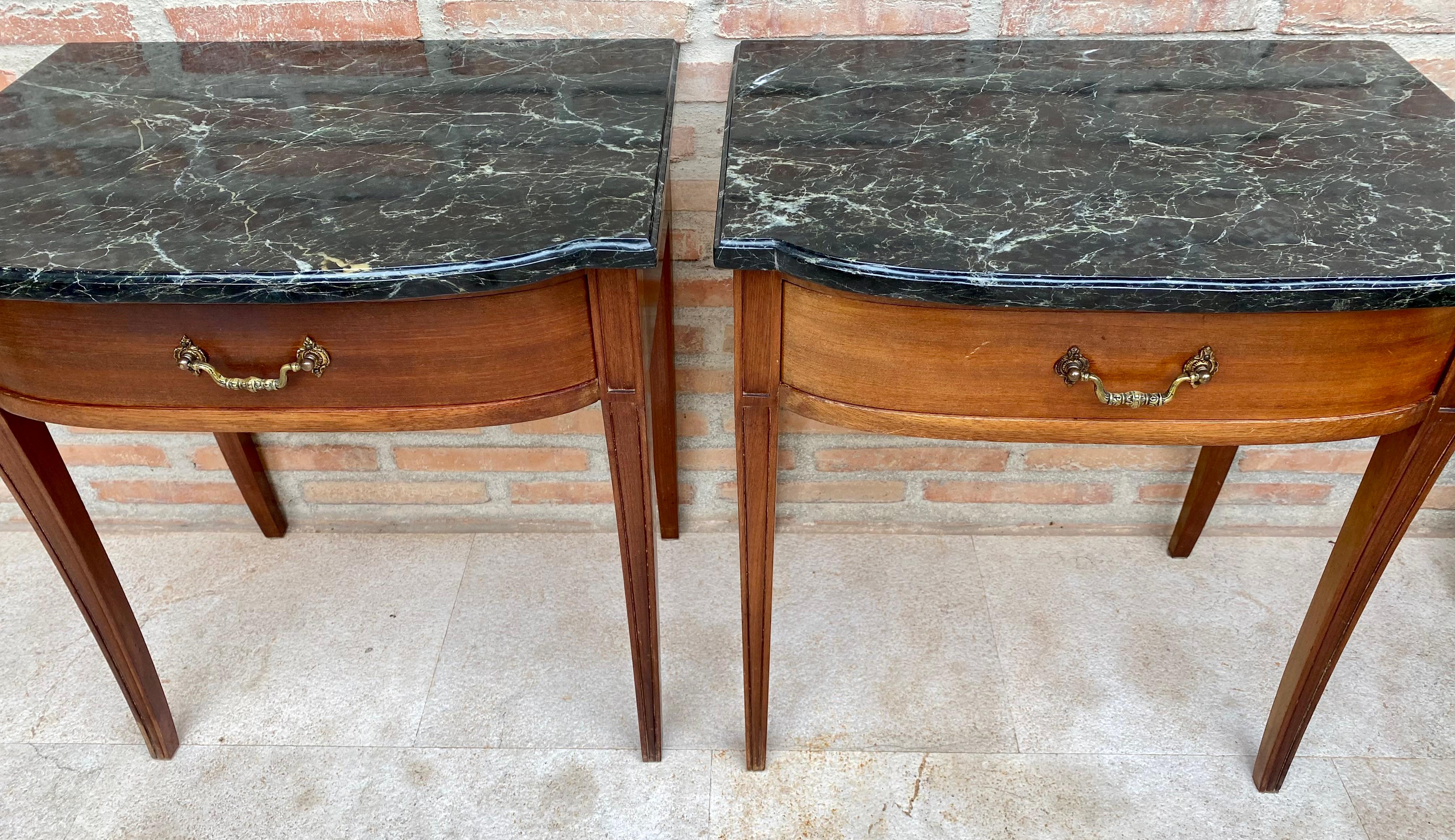 20th Century Modern Nightstands with Grey Marble Top, 1940, Set of 2 For Sale