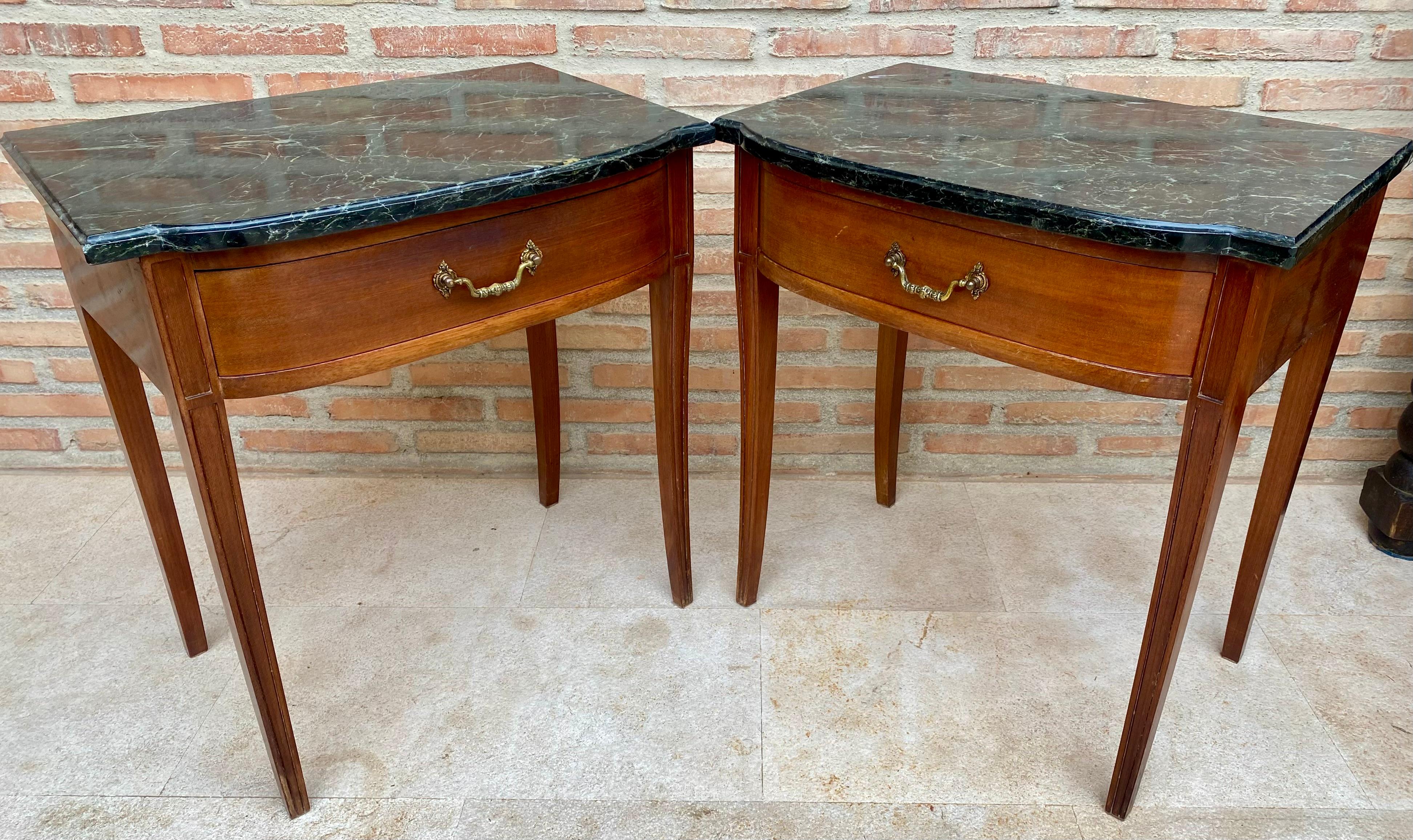 Walnut Modern Nightstands with Grey Marble Top, 1940, Set of 2 For Sale