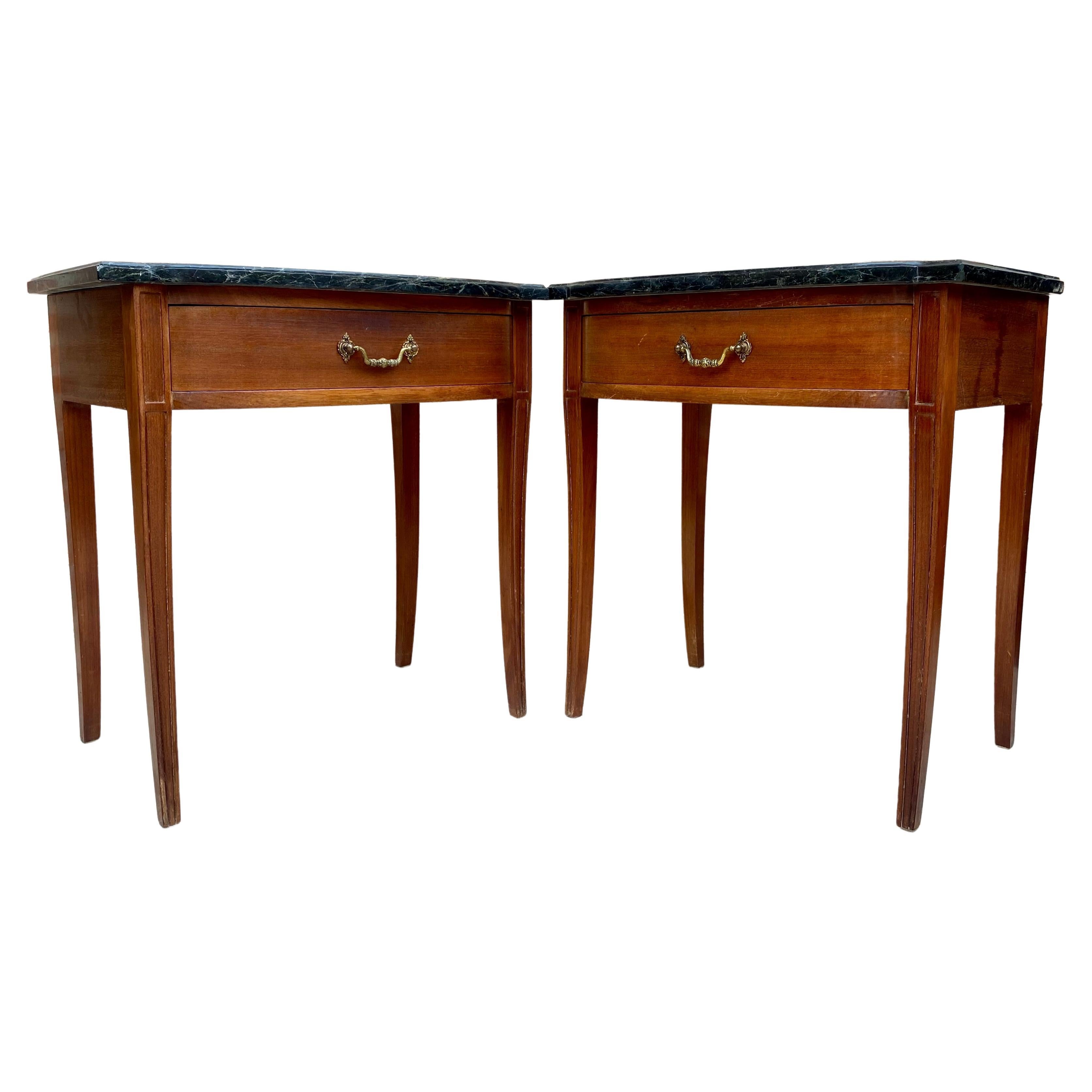 Modern Nightstands with Grey Marble Top, 1940, Set of 2 For Sale