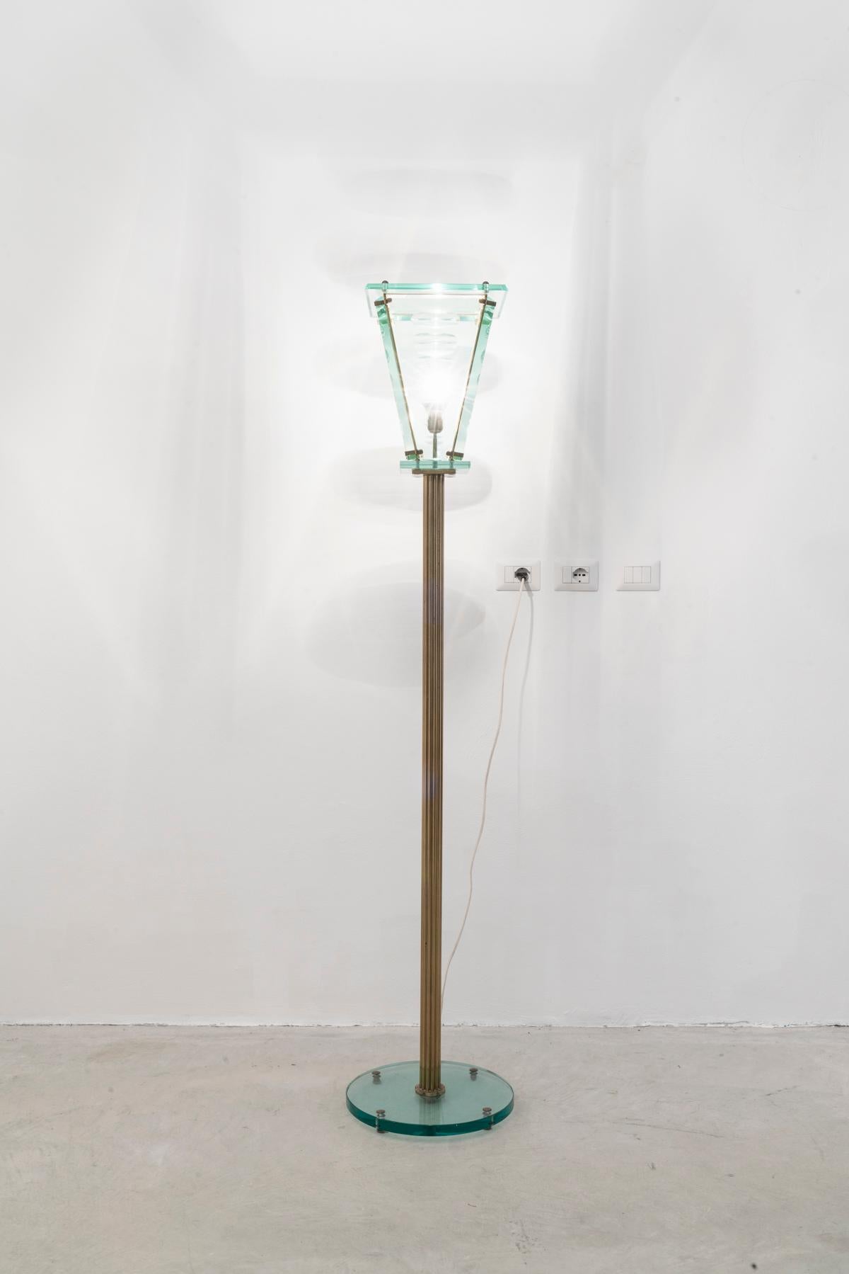 Italian Modern Nile Green Glass Lantern Floor Lamp Attributed by Pietro Chiesa, 1940 For Sale