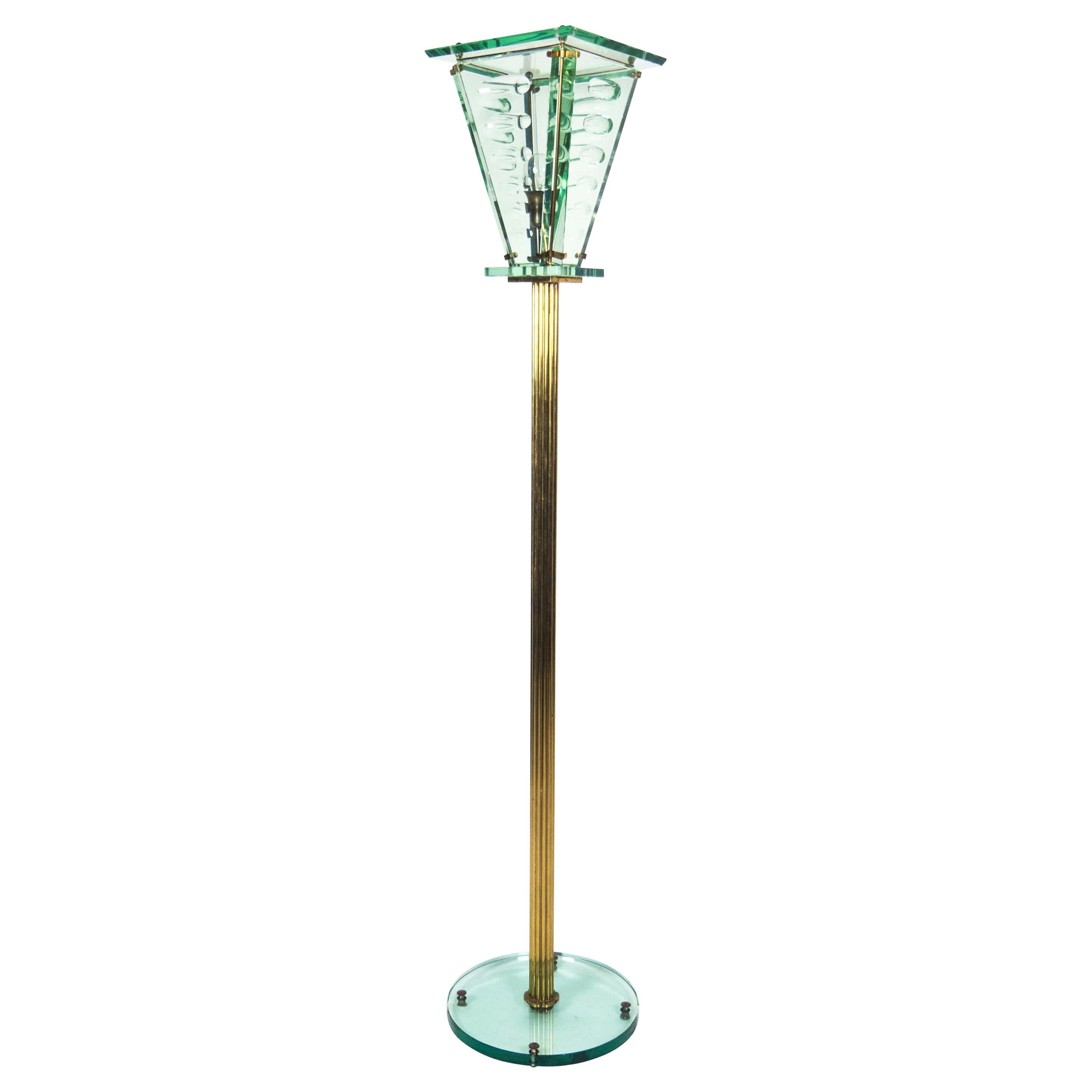 Modern Nile Green Glass Lantern Floor Lamp Attributed by Pietro Chiesa, 1940 For Sale