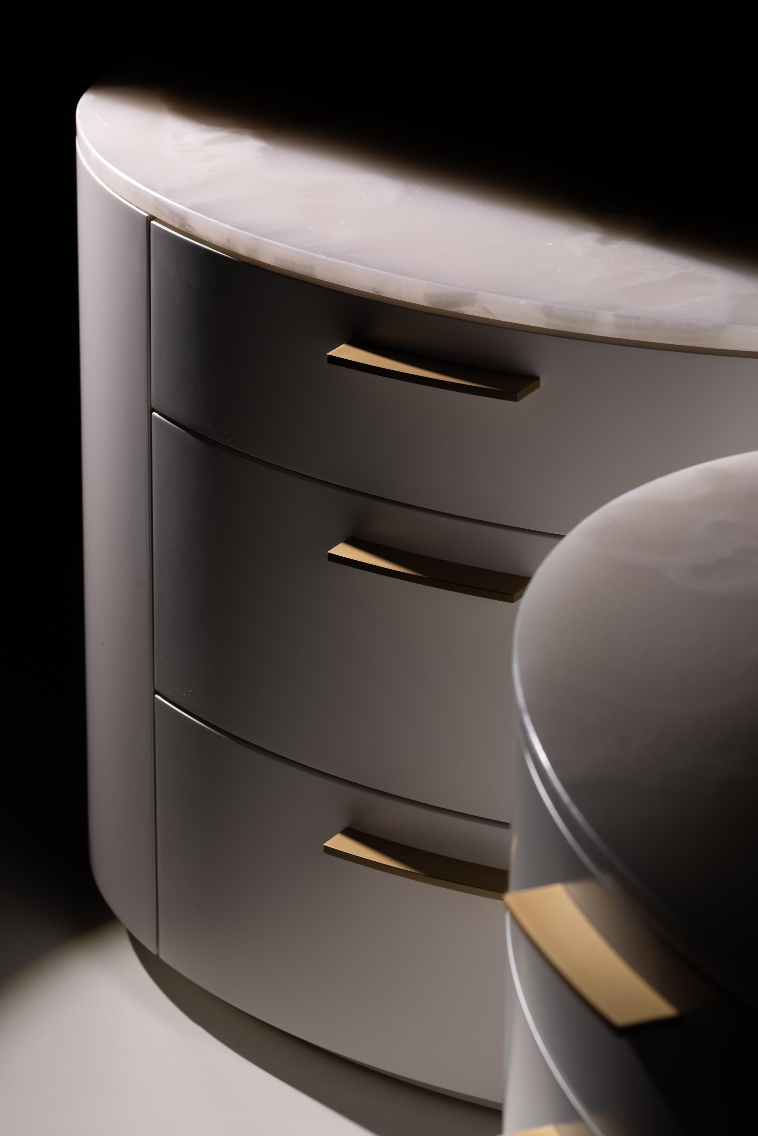 Brushed Modern Nilo Nightstands Bedside Tables Set/2 Onyx Handmade Portugal Greenapple For Sale