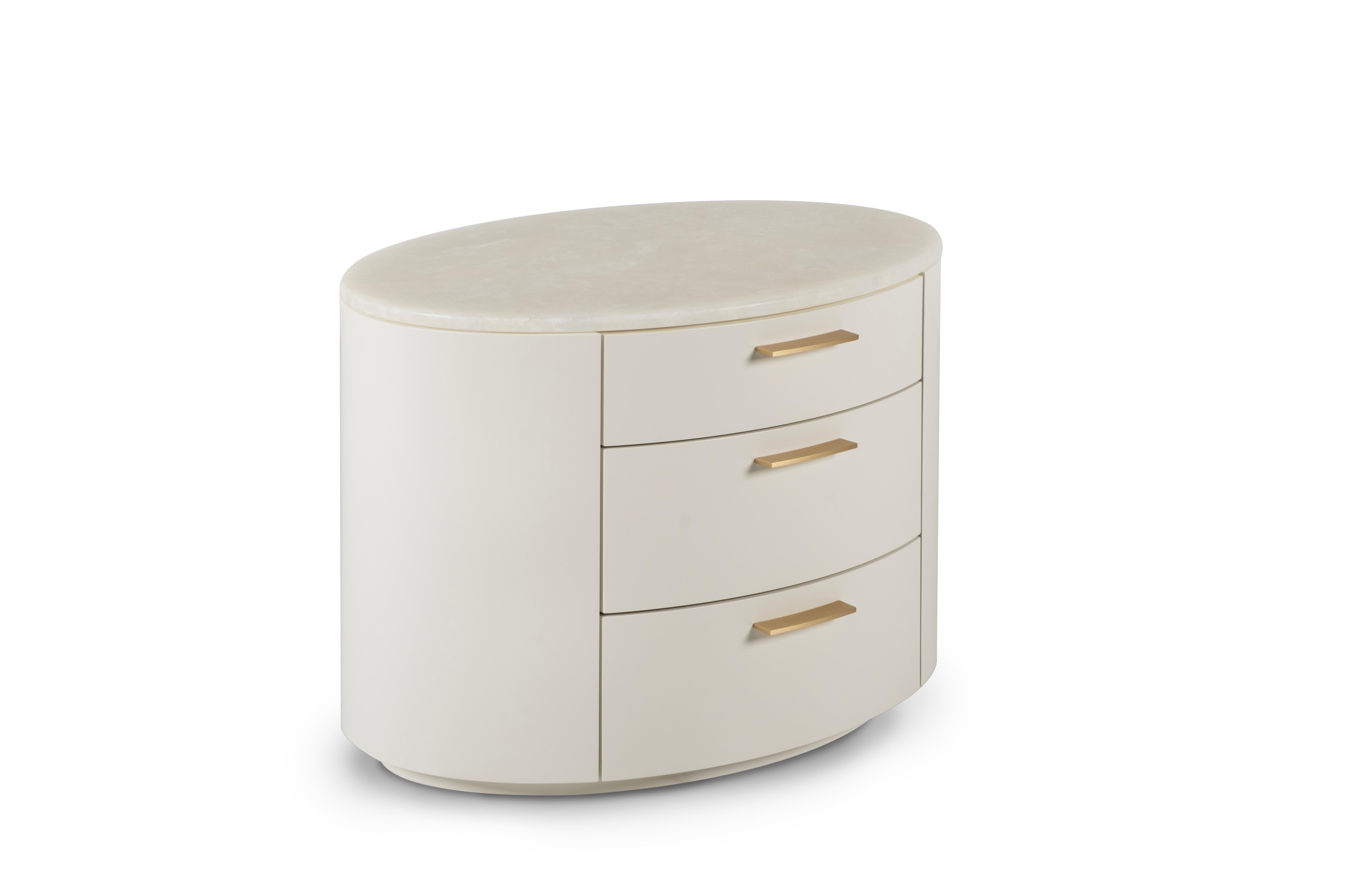 Brushed Modern Nilo Nightstands Bedside Tables White Onyx Handmade Portugal Greenapple For Sale