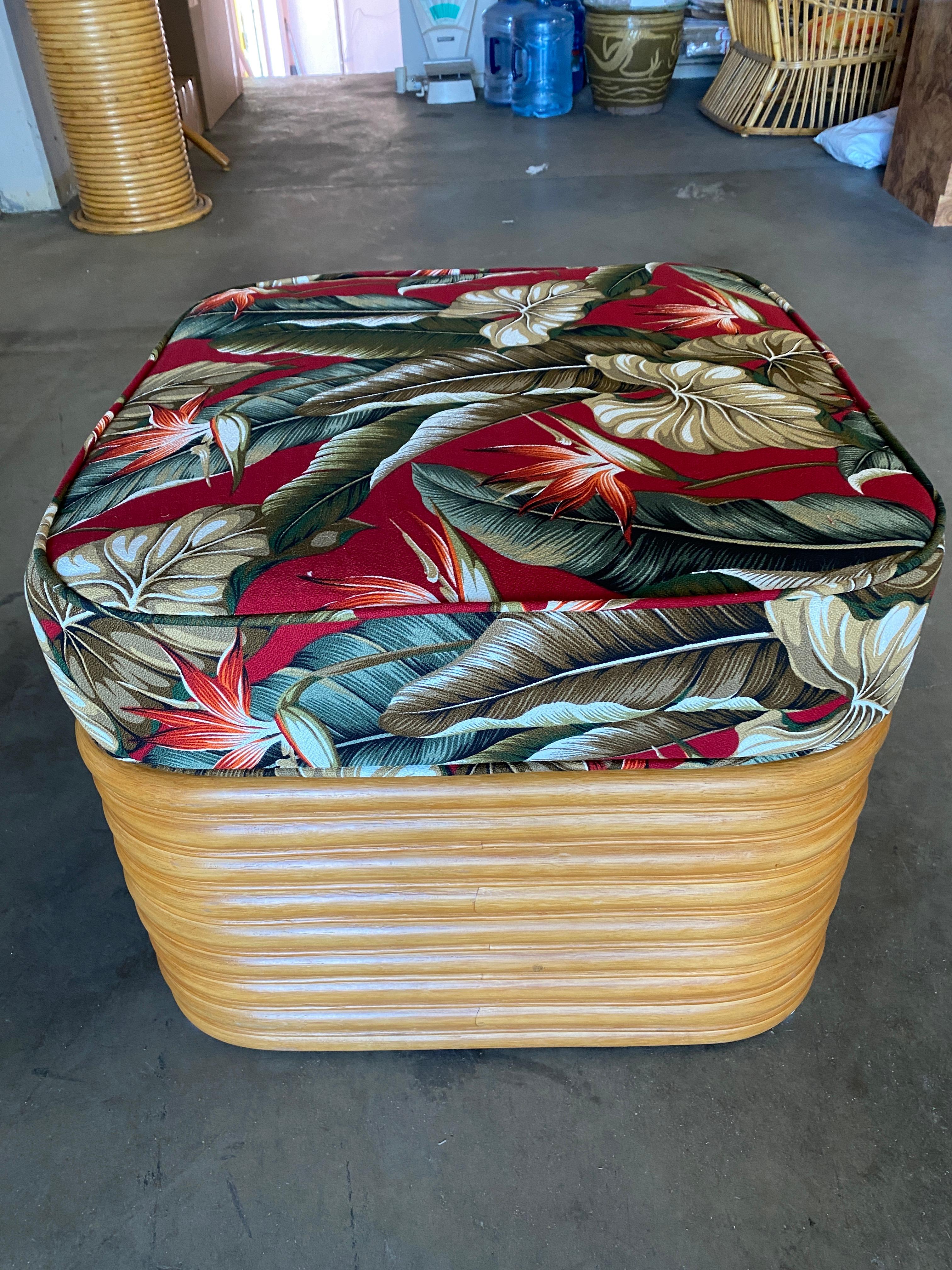 Harveys Collection features a newly made Mid-Century stacked rattan ottoman. This ottoman features stacked 9-strand base with stick rattan accents.

Ottoman: 24