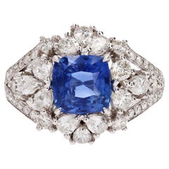 Bague moderne  dme en or blanc 18 carats, sans chaleur, saphir bleuet et diamants