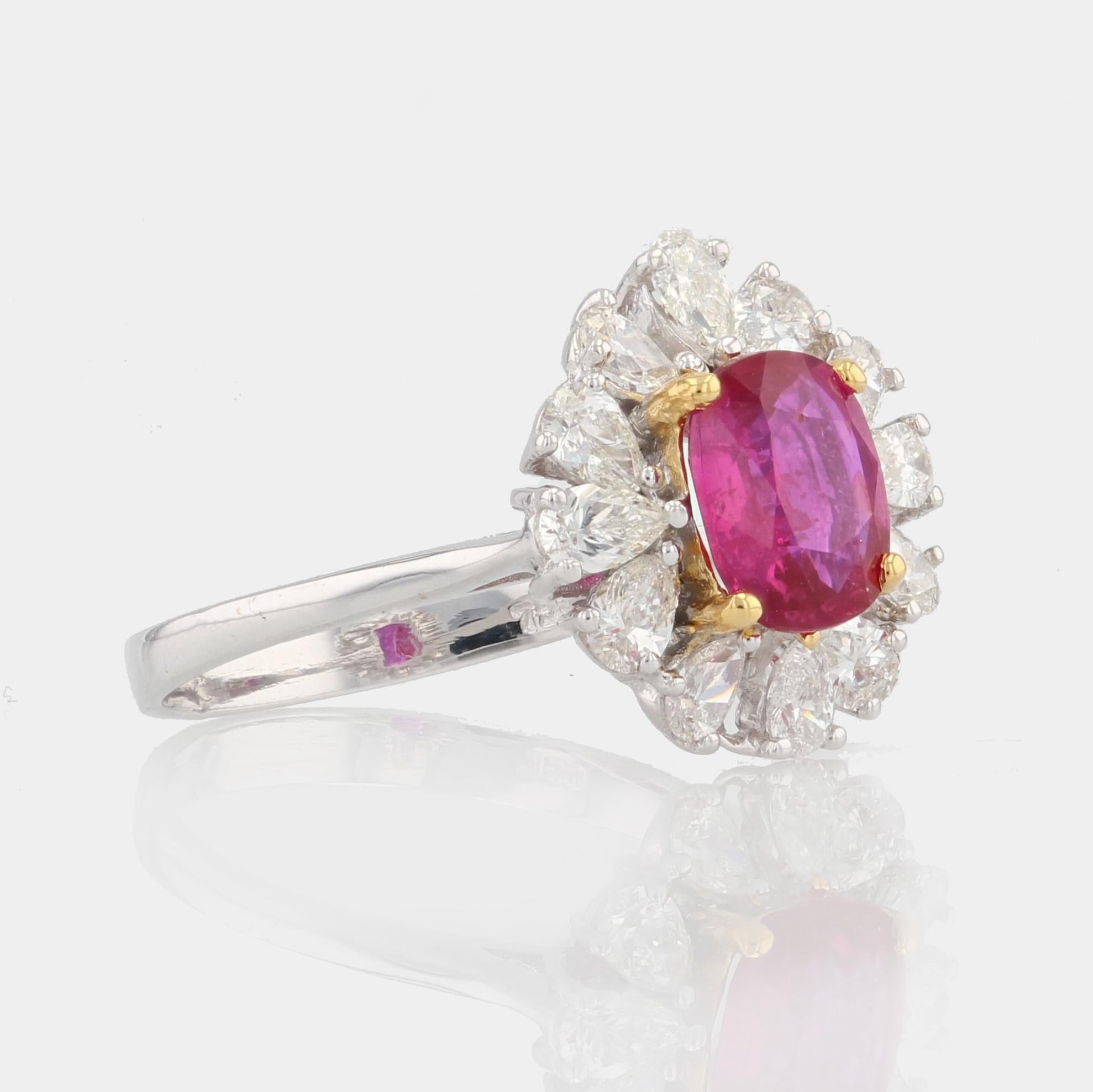 Modern No Heat Pink Sapphire Pear-Cut Diamond 18 Karat White Gold Cluster Ring For Sale 4