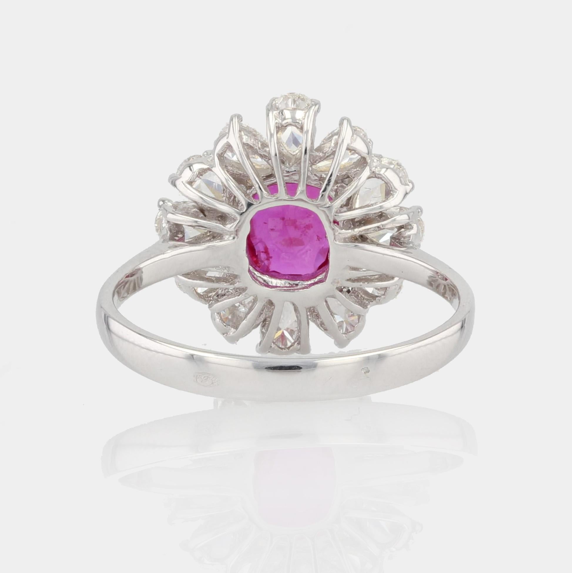 Modern No Heat Pink Sapphire Pear-Cut Diamond 18 Karat White Gold Cluster Ring For Sale 6