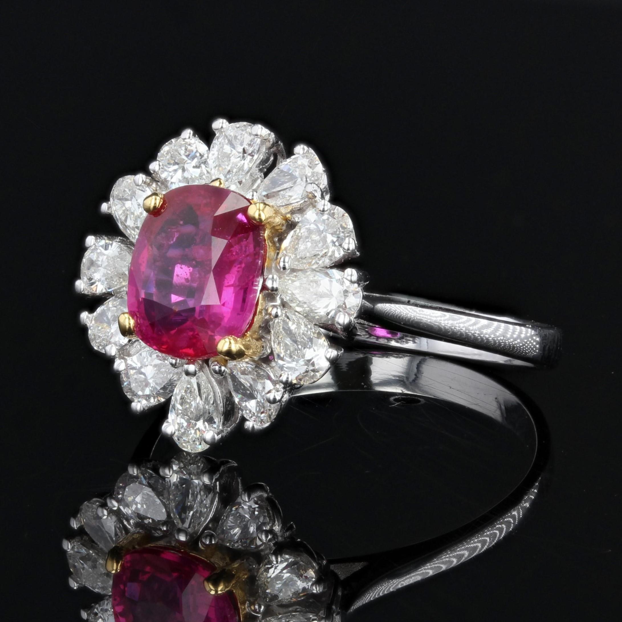 Women's Modern No Heat Pink Sapphire Pear-Cut Diamond 18 Karat White Gold Cluster Ring For Sale