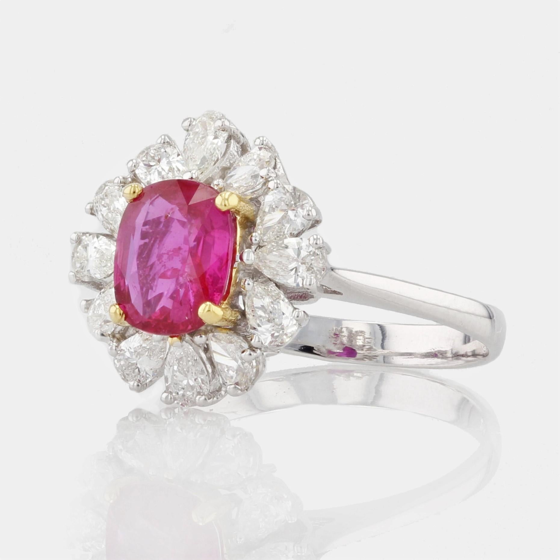 Modern No Heat Pink Sapphire Pear-Cut Diamond 18 Karat White Gold Cluster Ring For Sale 2