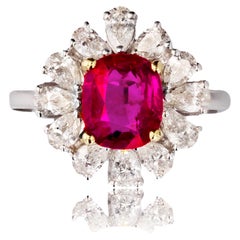Modern No Heat Pink Sapphire Pear-Cut Diamond 18 Karat White Gold Cluster Ring