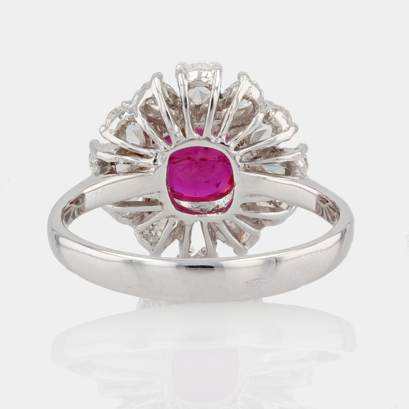 Modern No Heat Ruby Pear-Cut Diamond 18 Karat White Gold Cluster Ring For Sale 5