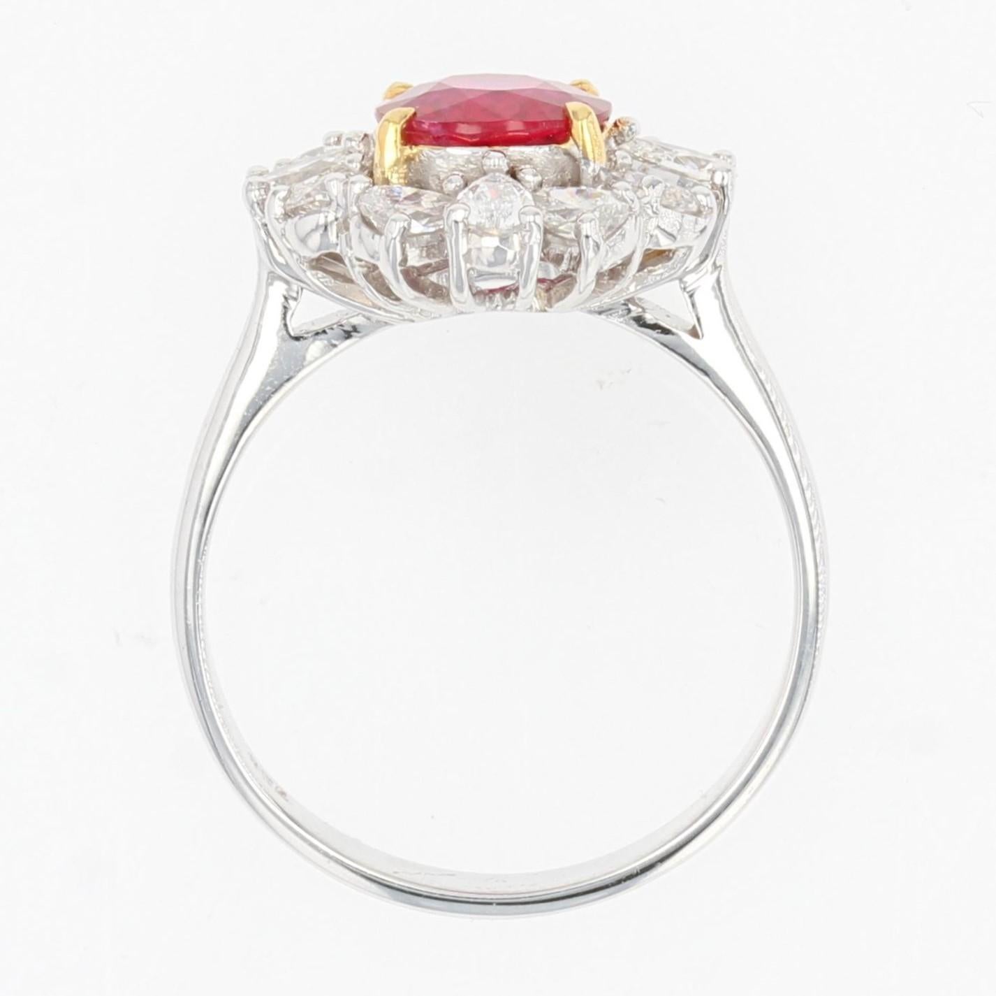 Modern No Heat Ruby Pear-Cut Diamond 18 Karat White Gold Cluster Ring For Sale 7