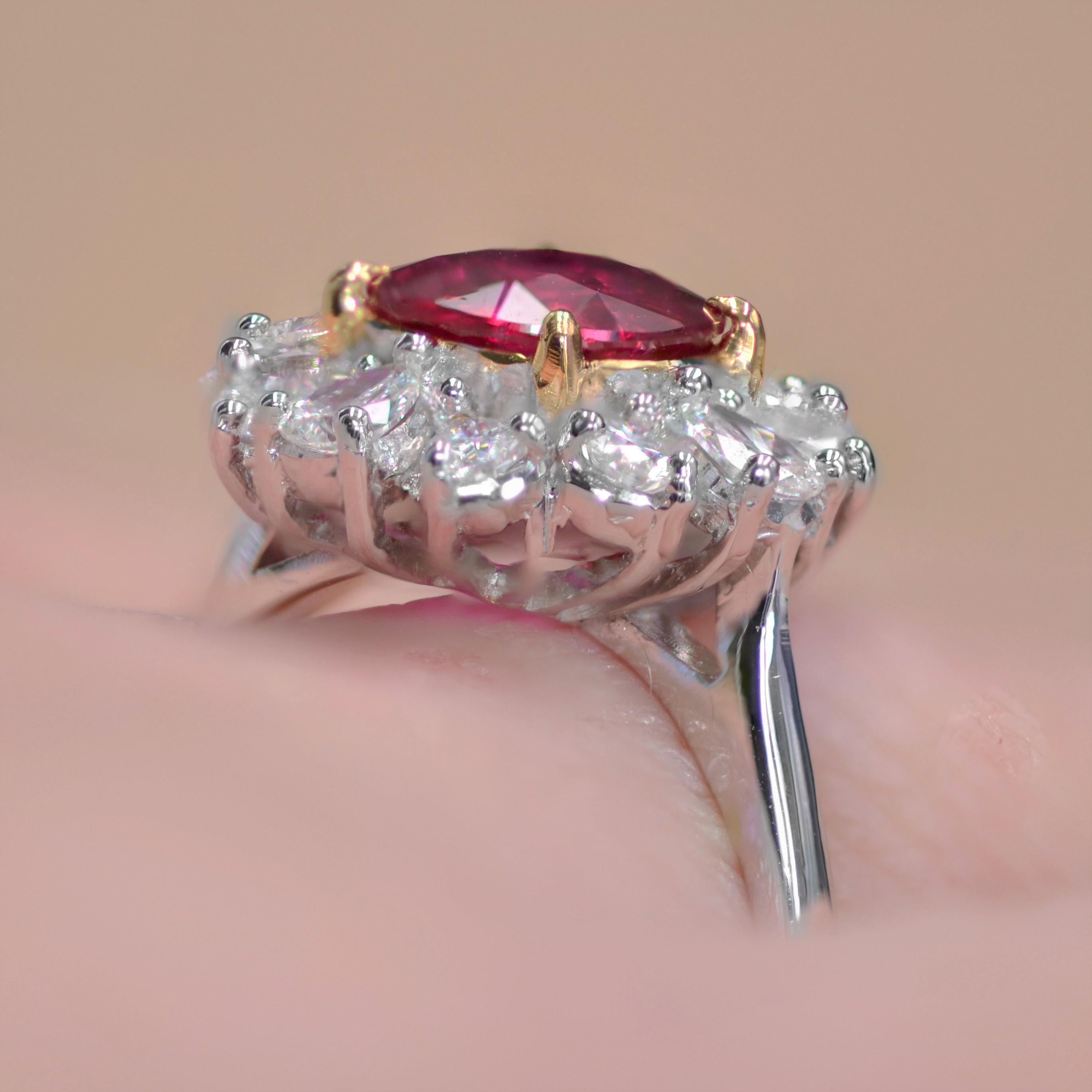 Modern No Heat Ruby Pear-Cut Diamond 18 Karat White Gold Cluster Ring For Sale 9