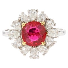 Modern No Heat Ruby Pear-Cut Diamond 18 Karat White Gold Cluster Ring