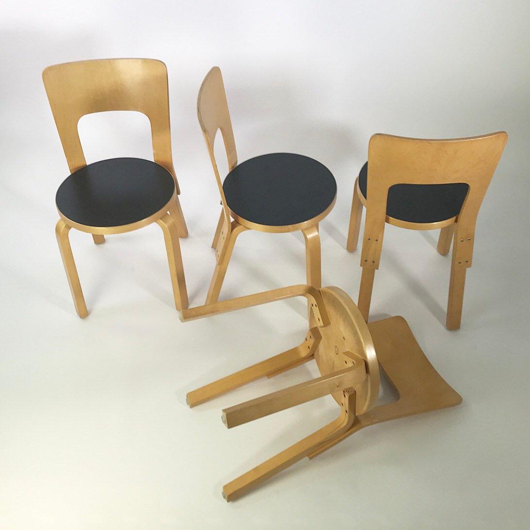 Finnish Modern Nordic Design Alvar Aalto Iconic Dining Chair by Artek Finland Co., 1980s