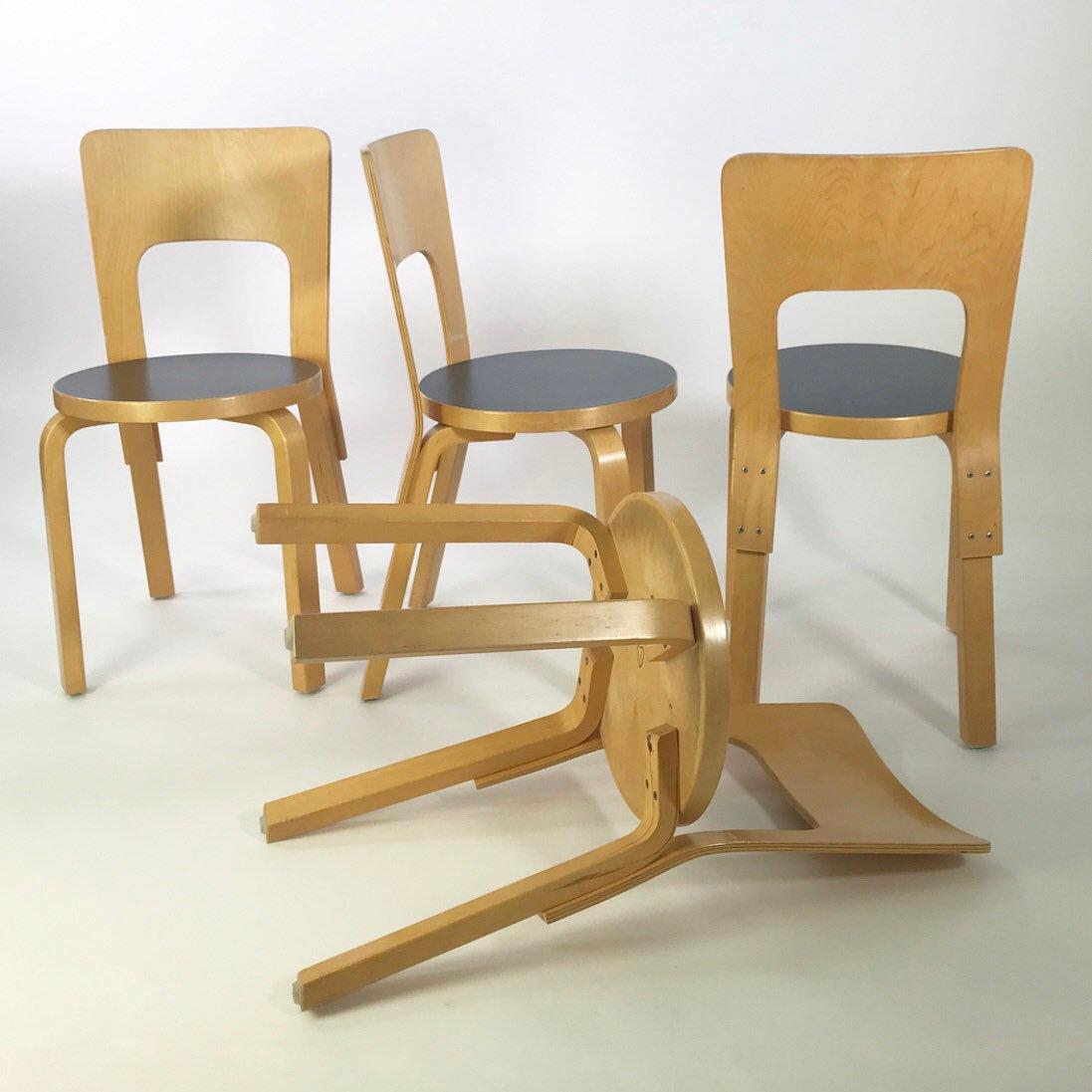 Birch Modern Nordic Design Alvar Aalto Iconic Dining Chair by Artek Finland Co., 1980s