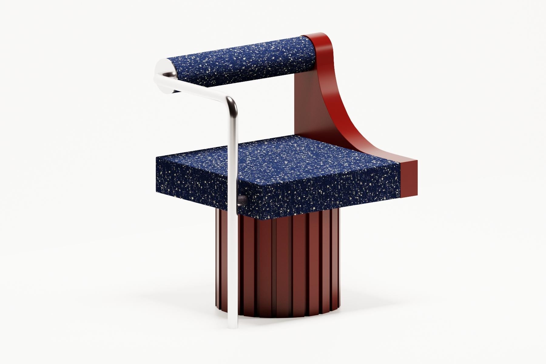 This Modern chair is made of high quality painted wood, metal chrome frame and Raf Simons upholstery.
The 