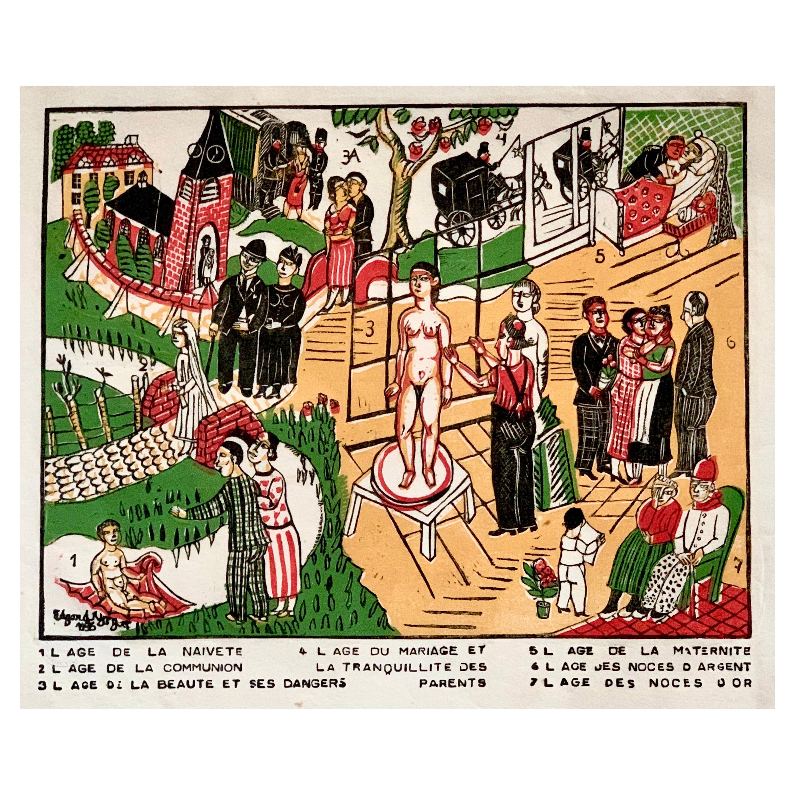 Impression sur bois moderne d'Europe du Nord Sept Sacraments d'Edgard Tytgat, 1935 en vente