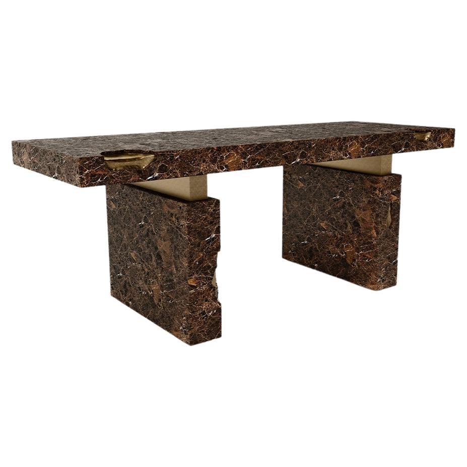 Modern Nougat Dark Emperador Marble Desk II by Caffe Latte For Sale