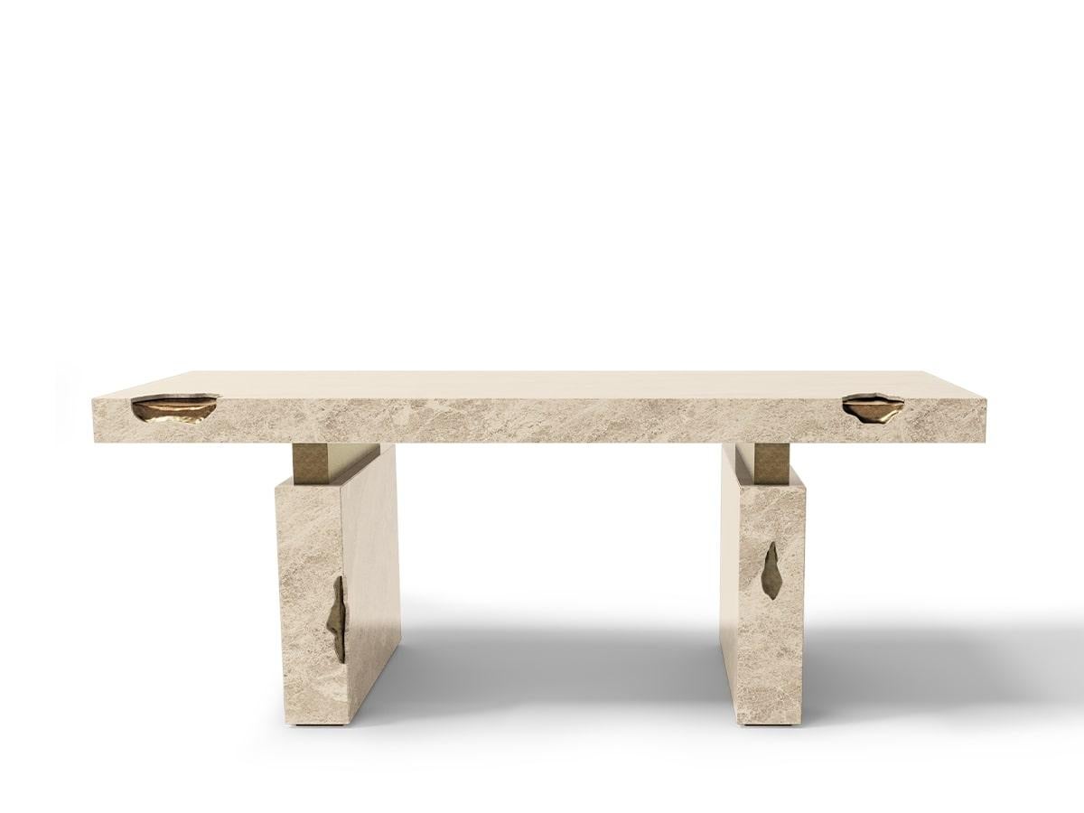 Modern Nougat Light Emperador Marble Desk IV by Caffe Latte

This Modern Nougat Light Emperador Marble Desk IV by Caffe Latte, is a luxurious and robust piece made of aged brushed brass on its cracks and light emperador marble in the top and legs.