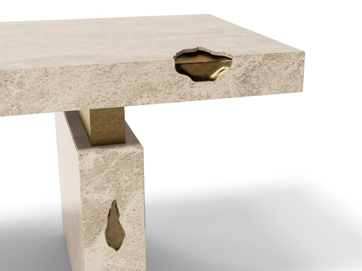 Brushed Modern Nougat Light Emperador Marble Desk IV by Caffe Latte For Sale