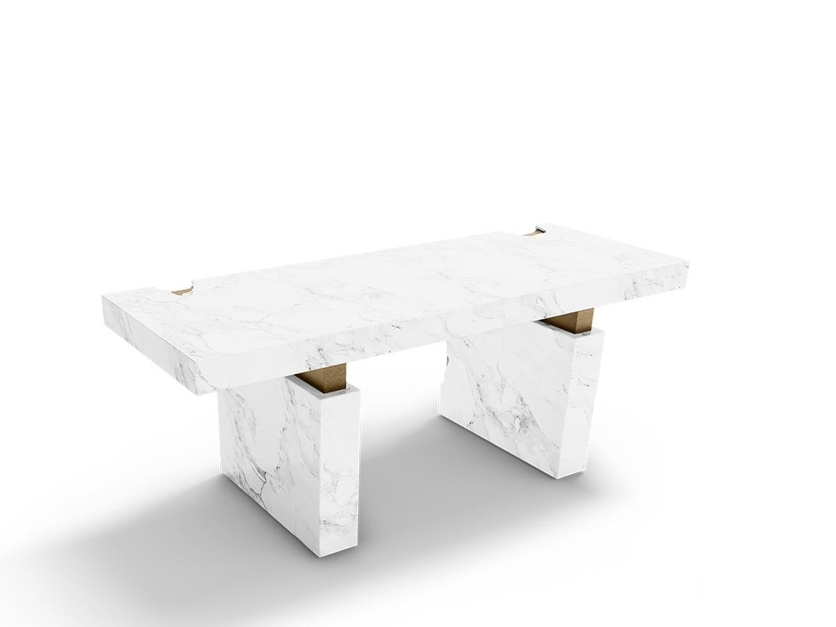 Brushed Modern Nougat White Olympic Marble Desk III by Caffe Latte For Sale