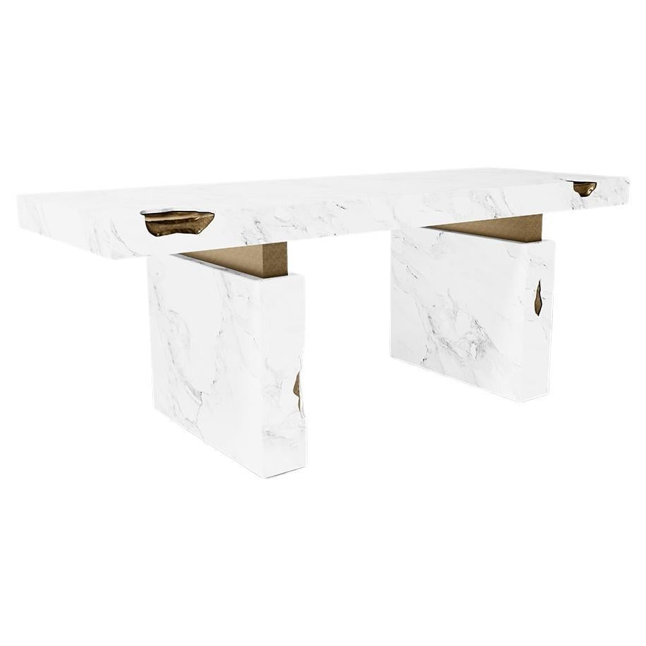 Modern Nougat White Olympic Marble Desk III by Caffe Latte For Sale