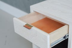 Modern NTW Side Table in Bleached Ash with Leather Pulls by Swell Studio