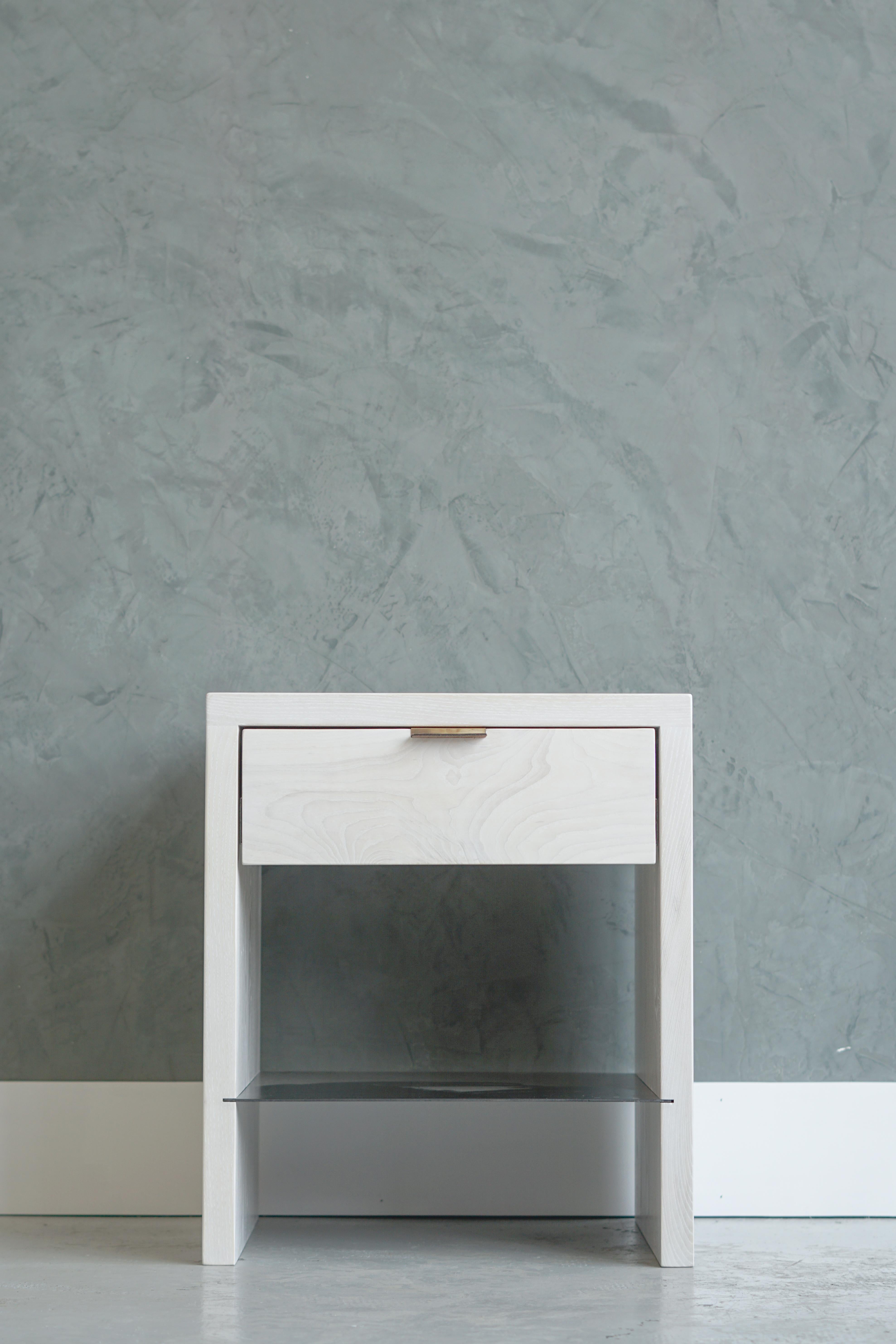 American Modern NTW Side Table in Bleached Ash with Leather Pulls by Swell Studio For Sale