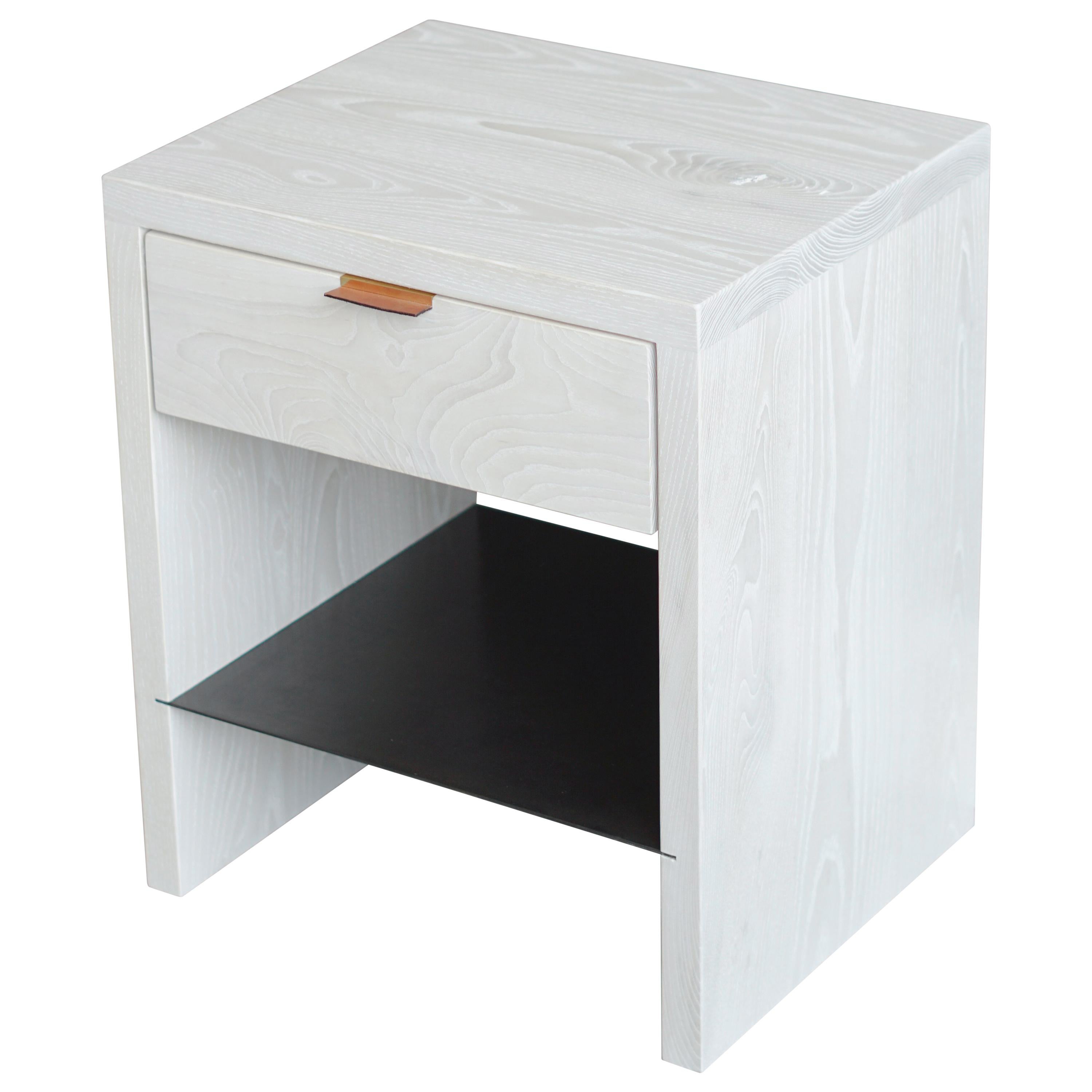 Modern NTW Side Table in Bleached Ash with Leather Pulls by Swell Studio For Sale