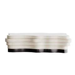 Modern Nude Velvet Wave Bench Ebony Veneer Base