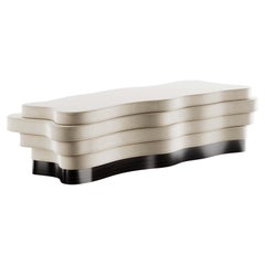 Modern Nude Velvet Wave Bench Ebony Veneer Base