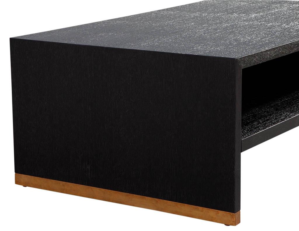 Contemporary Modern Oak 2 Tier Black Coffee Table For Sale