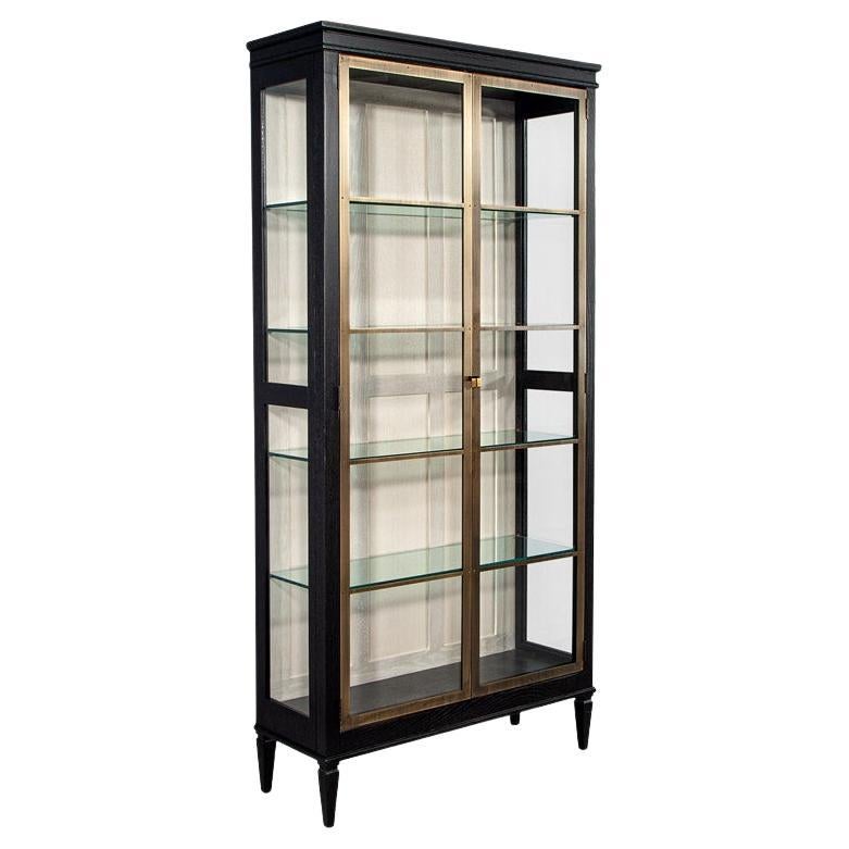 Modern Oak and Brass Bookcase Cabinet