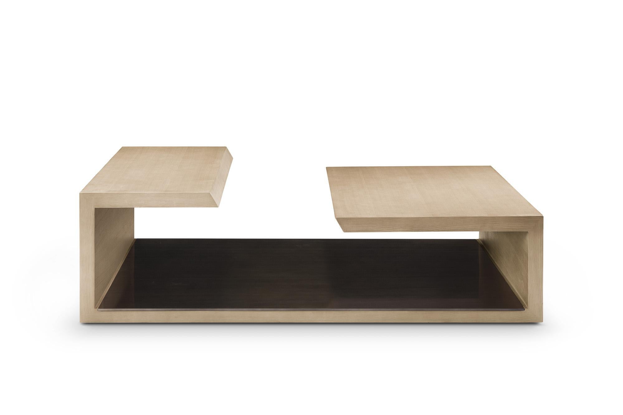Cinese Tavolo da cocktail moderno in Oak e bronzo progettato da Greg Sheres; 