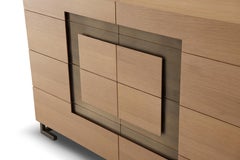 Modern Oak and Bronze dresser/storage cabinet designed by Greg Sheres. In stock