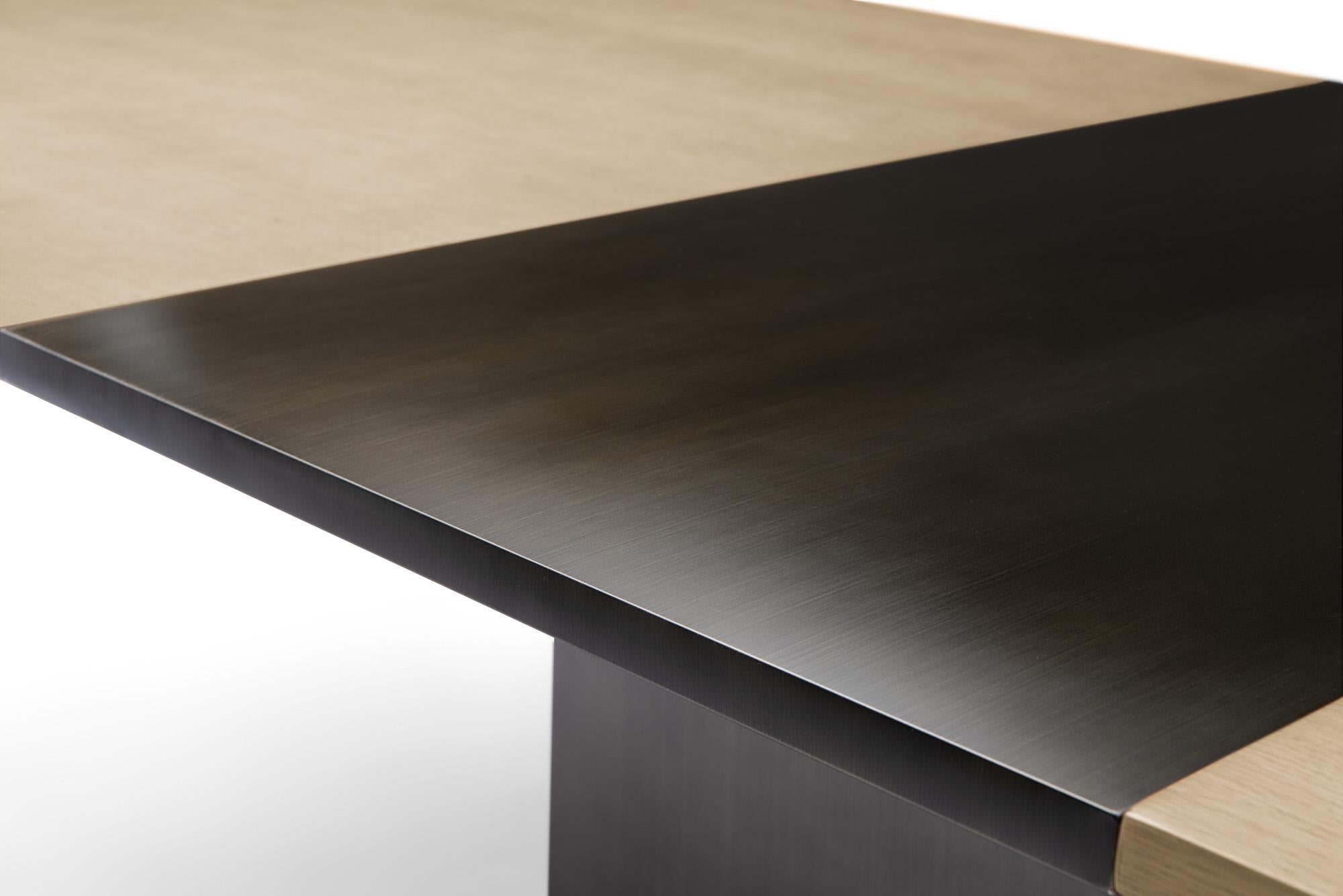Oak and Bronze Extension Dining Table Designed by Greg Sheres.  The 