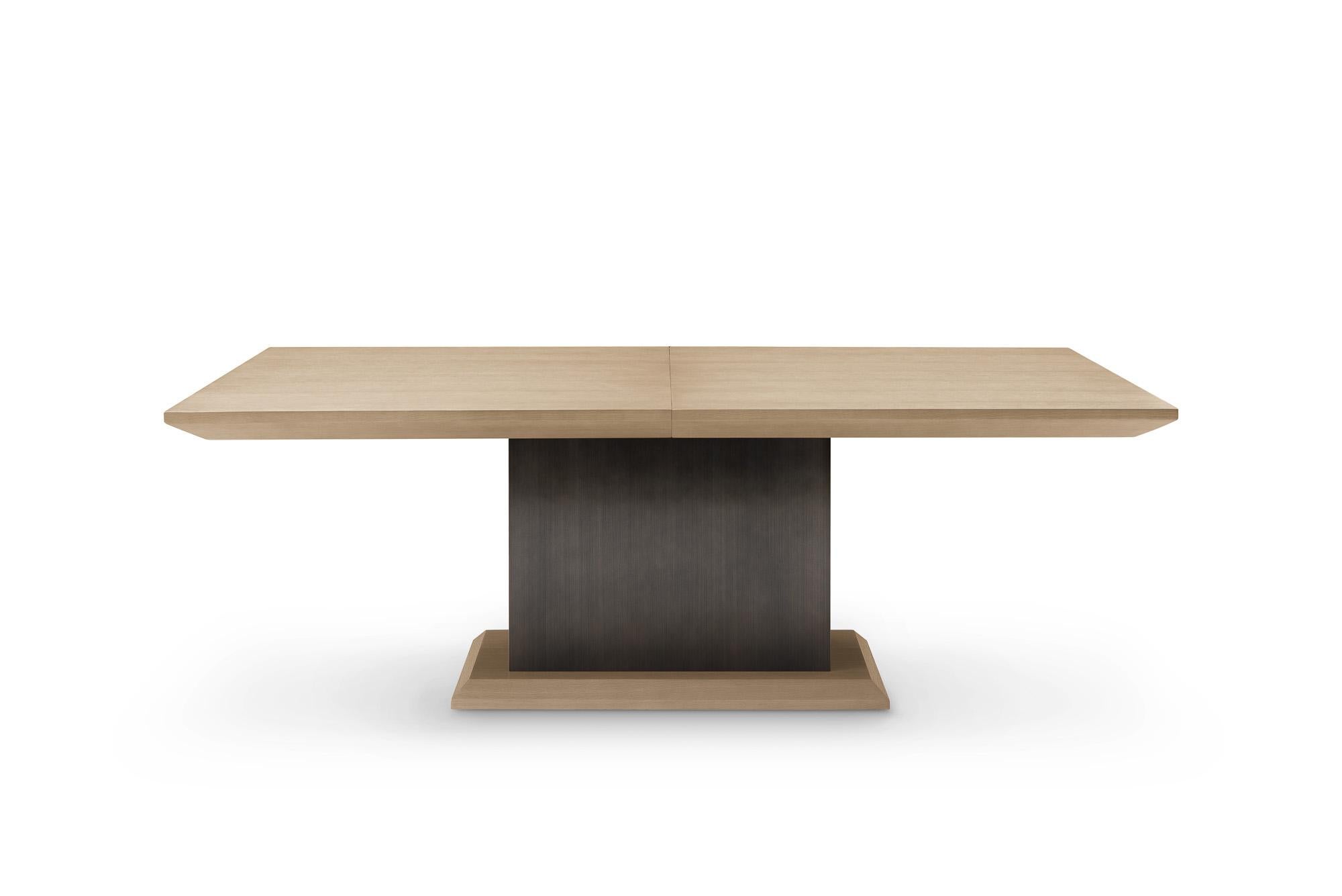 Contemporary Modern Oak and Bronze Extension Dining Table designed by Greg Sheres in Stock. For Sale