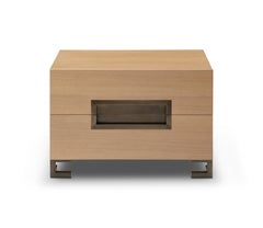 Modern Oak and Bronze nightstand or side table designed by Greg Sheres. In stock
