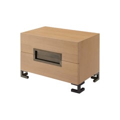 Modern Oak and Bronze nightstand or side table designed by Greg Sheres. In stock